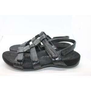 Vionic Amber Black Adjustable Croc Embossed Leather Sandals sz 6